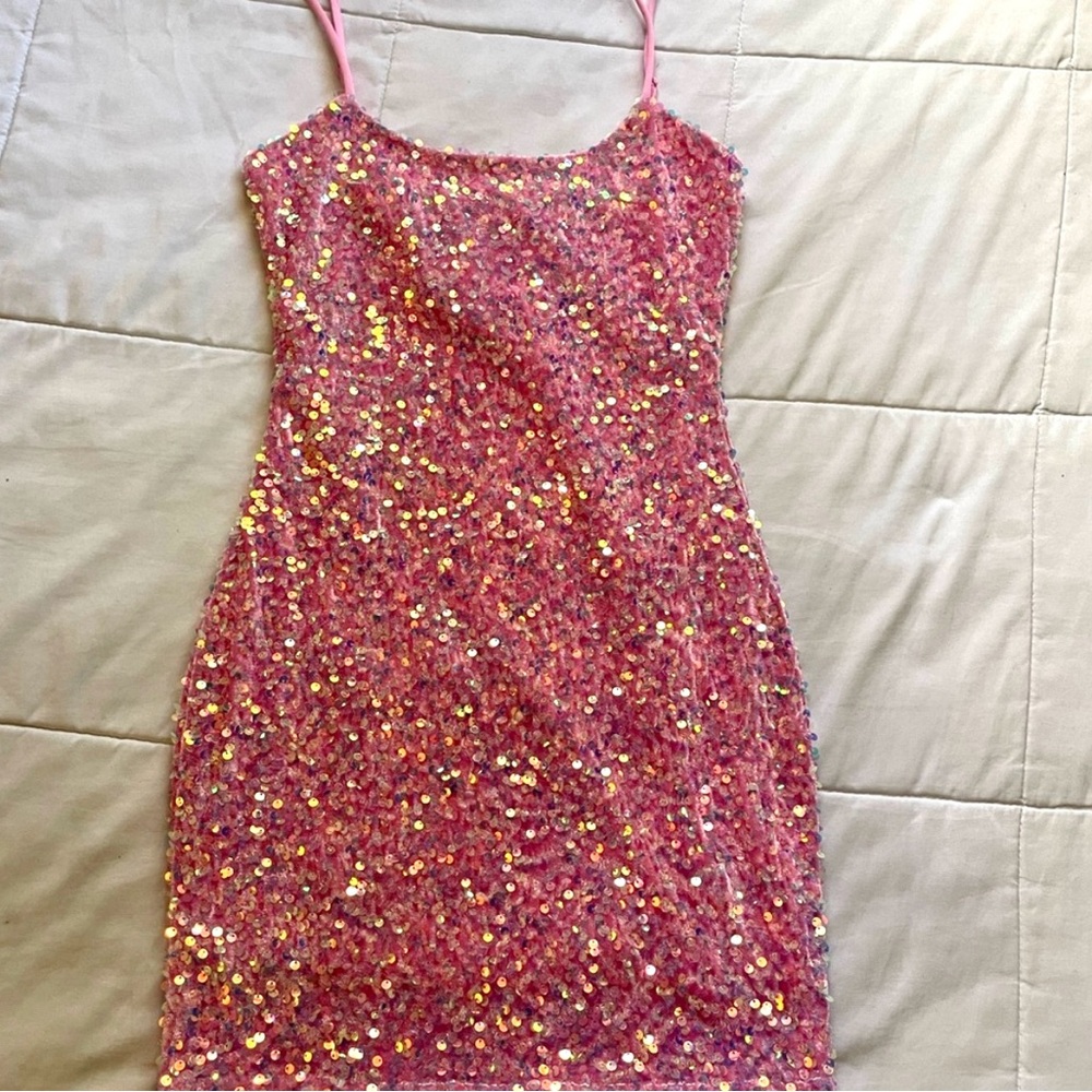 Pink Sequin Mini Dress